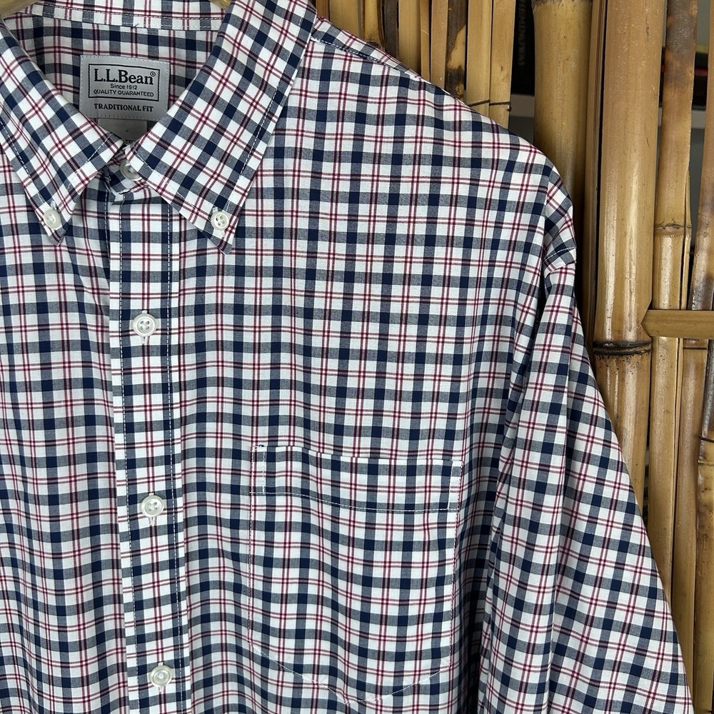 LL BEAN Traditional Fit Red Wht Blue Plaid Long Sleeve Button Men's Shirt Large - Picture 4 of 15